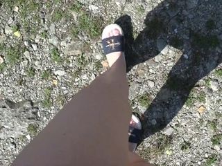 'Foot fetish and pissing outdoors  Feet in Calvin Klein slippers POV'