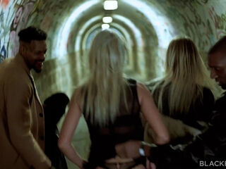 Blonde MILFs rocks BBCs in groupsex after club