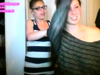 2 Girls Long Hair Braiding and Tits Flashing