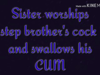 Sister worships step brother's cock