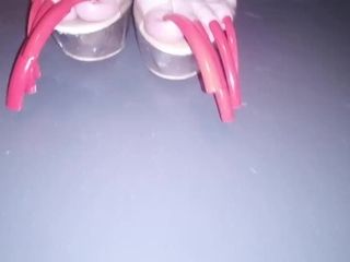 LADY L CLEAR HIGH HEELS AND MEGA LONG RED NAILS (video short version).