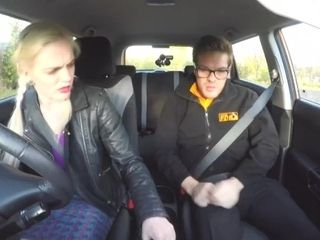 Faux Driving college Posh cuckold wifey with fine mounds has noisy ejaculations