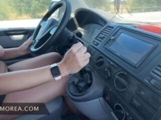 Exhibitionist wife driving naked in car after being fingered